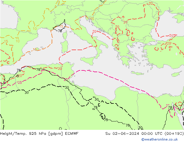 Géop./Temp. 925 hPa ECMWF dim 02.06.2024 00 UTC