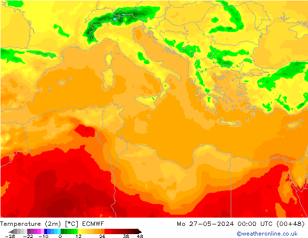 Temperaturkarte (2m) ECMWF Mo 27.05.2024 00 UTC