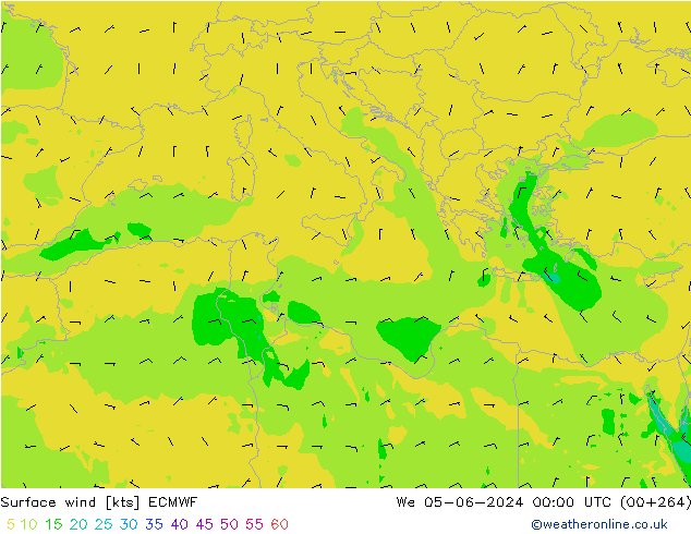 wiatr 10 m ECMWF śro. 05.06.2024 00 UTC