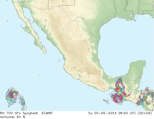 RH 700 гПа Spaghetti ECMWF сб 25.05.2024 06 UTC