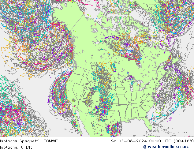 Isotachen Spaghetti ECMWF za 01.06.2024 00 UTC