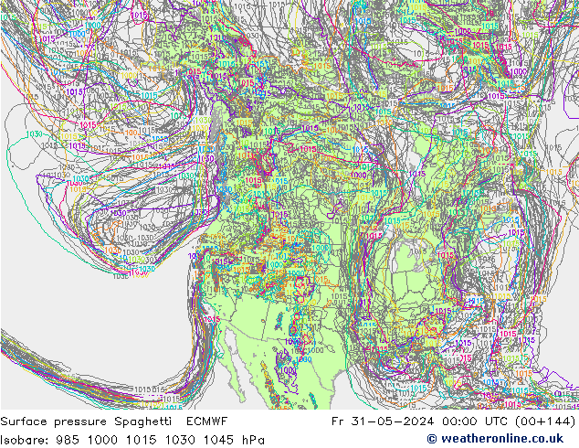 приземное давление Spaghetti ECMWF пт 31.05.2024 00 UTC