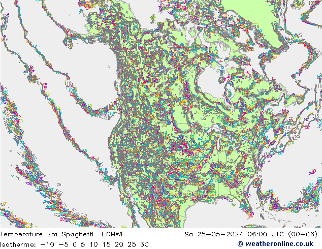 温度图 Spaghetti ECMWF 星期六 25.05.2024 06 UTC