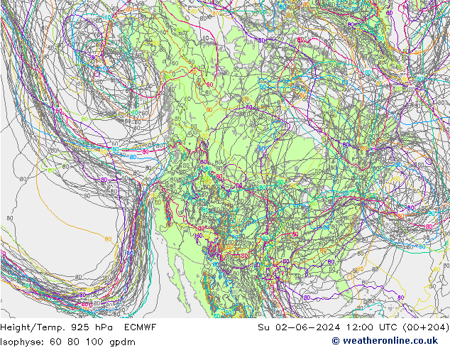 Yükseklik/Sıc. 925 hPa ECMWF Paz 02.06.2024 12 UTC