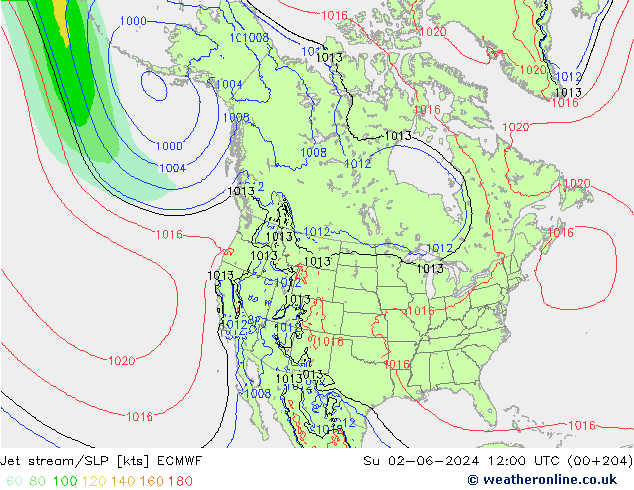 Polarjet/Bodendruck ECMWF So 02.06.2024 12 UTC