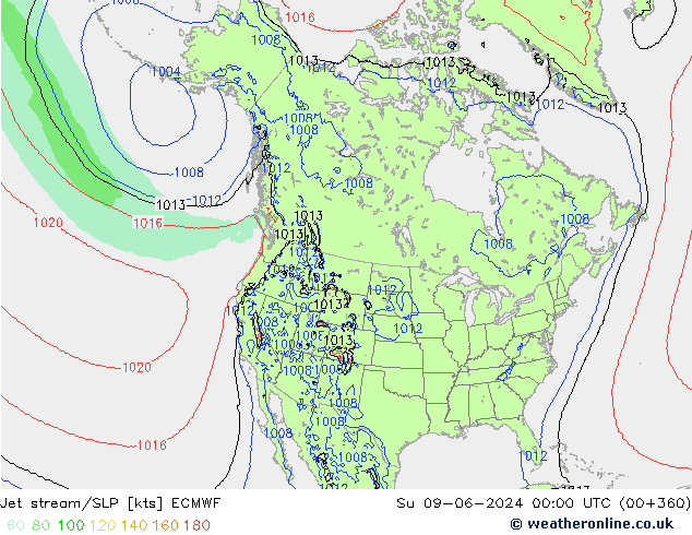 Jet Akımları/SLP ECMWF Paz 09.06.2024 00 UTC