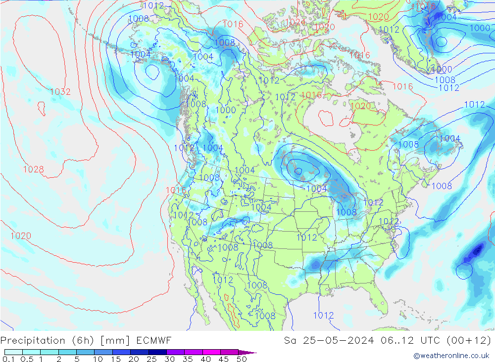 осадки (6h) ECMWF сб 25.05.2024 12 UTC