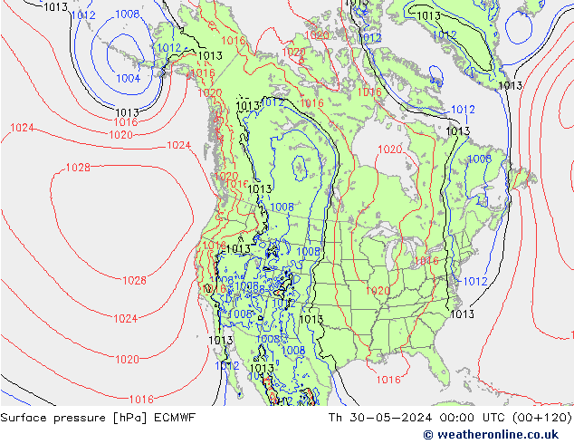 Pressione al suolo ECMWF gio 30.05.2024 00 UTC