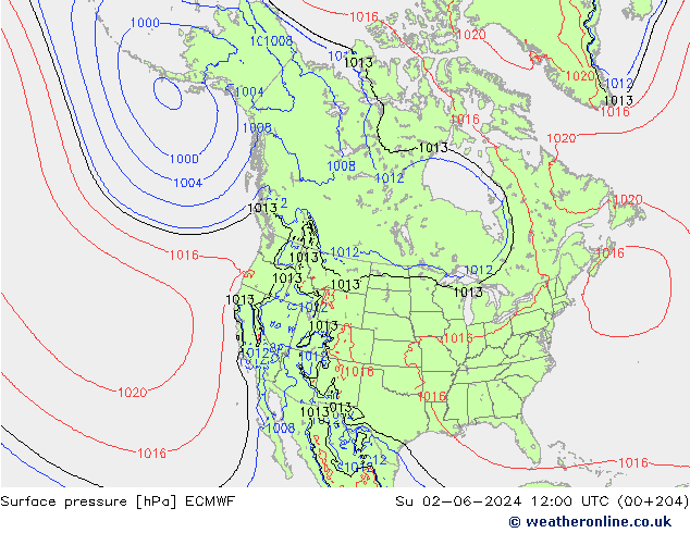 pression de l'air ECMWF dim 02.06.2024 12 UTC