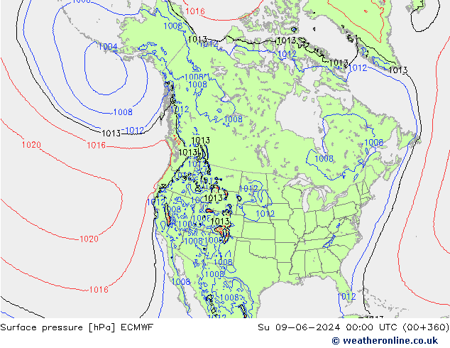 приземное давление ECMWF Вс 09.06.2024 00 UTC