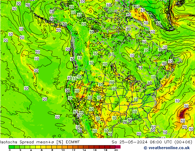 Isotachs Spread ECMWF Sa 25.05.2024 06 UTC