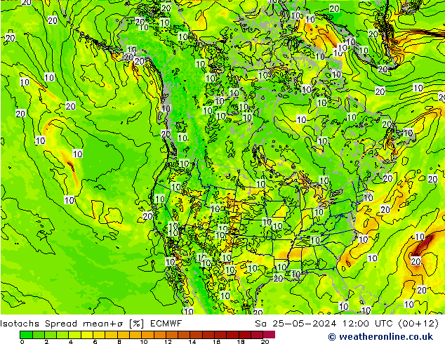 Isotachen Spread ECMWF Sa 25.05.2024 12 UTC