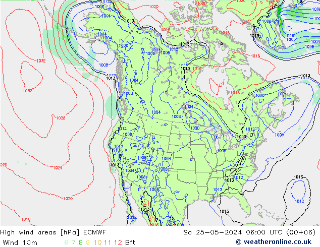 High wind areas ECMWF Sa 25.05.2024 06 UTC