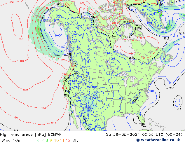 High wind areas ECMWF Su 26.05.2024 00 UTC