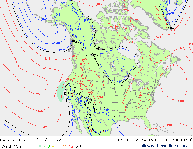 High wind areas ECMWF Sáb 01.06.2024 12 UTC