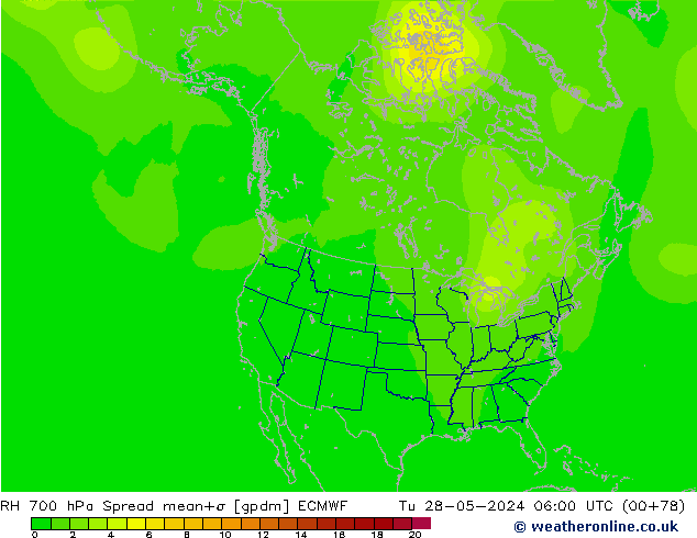 RH 700 hPa Spread ECMWF Ter 28.05.2024 06 UTC