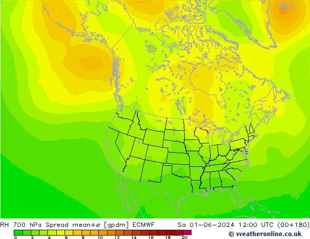 RV 700 hPa Spread ECMWF za 01.06.2024 12 UTC