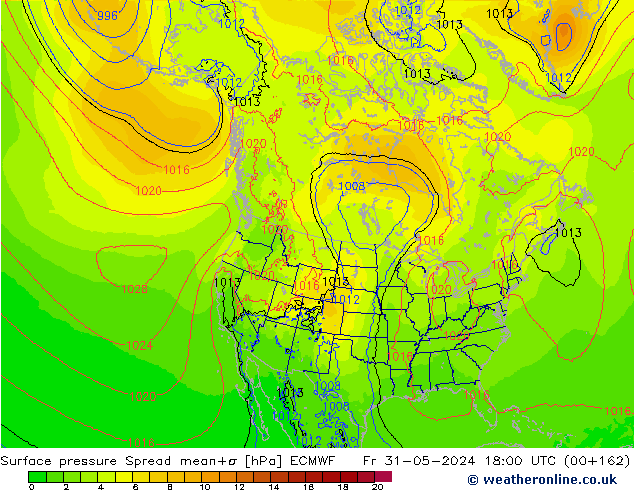 pression de l'air Spread ECMWF ven 31.05.2024 18 UTC