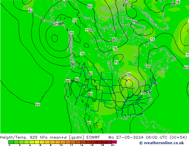 Geop./Temp. 925 hPa ECMWF lun 27.05.2024 06 UTC