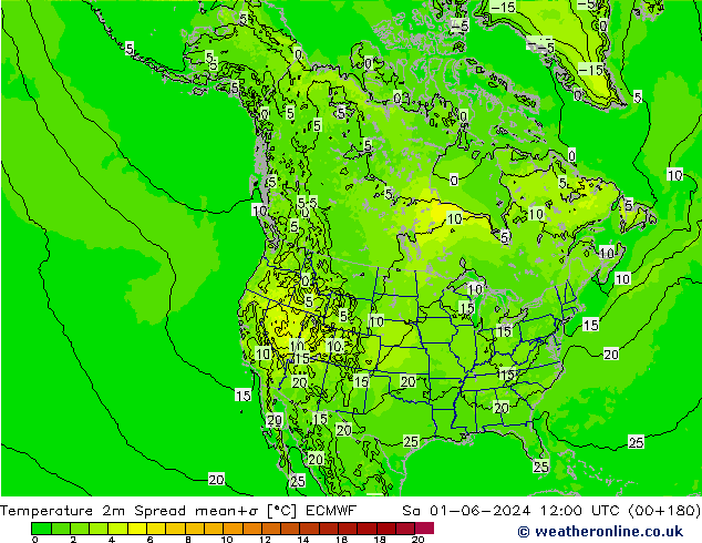 Temperatuurkaart Spread ECMWF za 01.06.2024 12 UTC