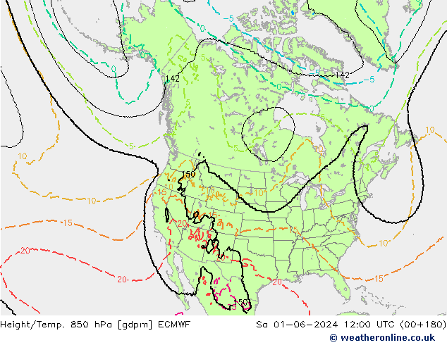 Height/Temp. 850 hPa ECMWF So 01.06.2024 12 UTC