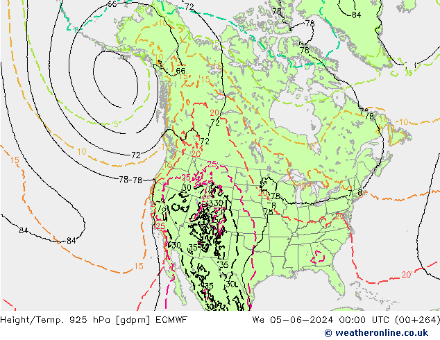 Height/Temp. 925 hPa ECMWF Mi 05.06.2024 00 UTC