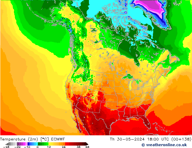 température (2m) ECMWF jeu 30.05.2024 18 UTC