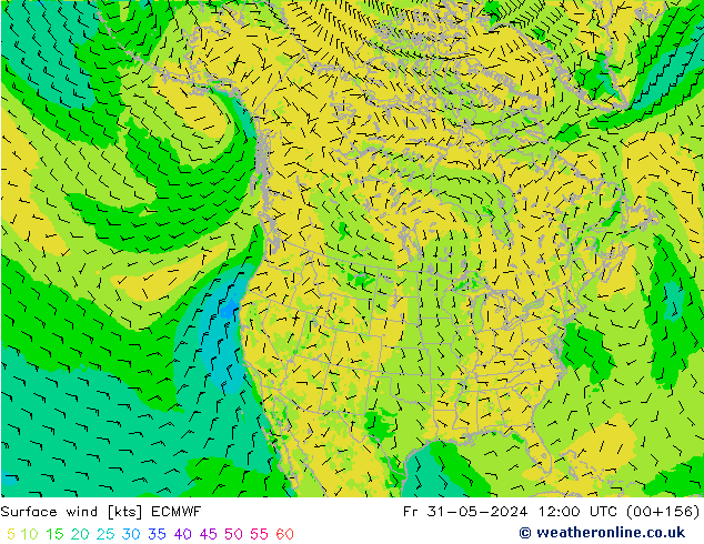 Viento 10 m ECMWF vie 31.05.2024 12 UTC