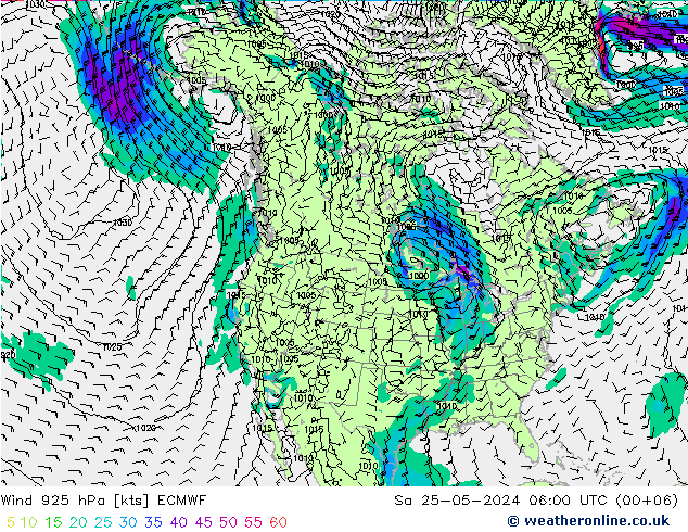 Wind 925 hPa ECMWF Sa 25.05.2024 06 UTC