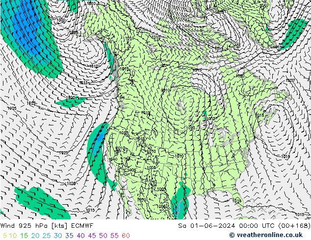 Vent 925 hPa ECMWF sam 01.06.2024 00 UTC