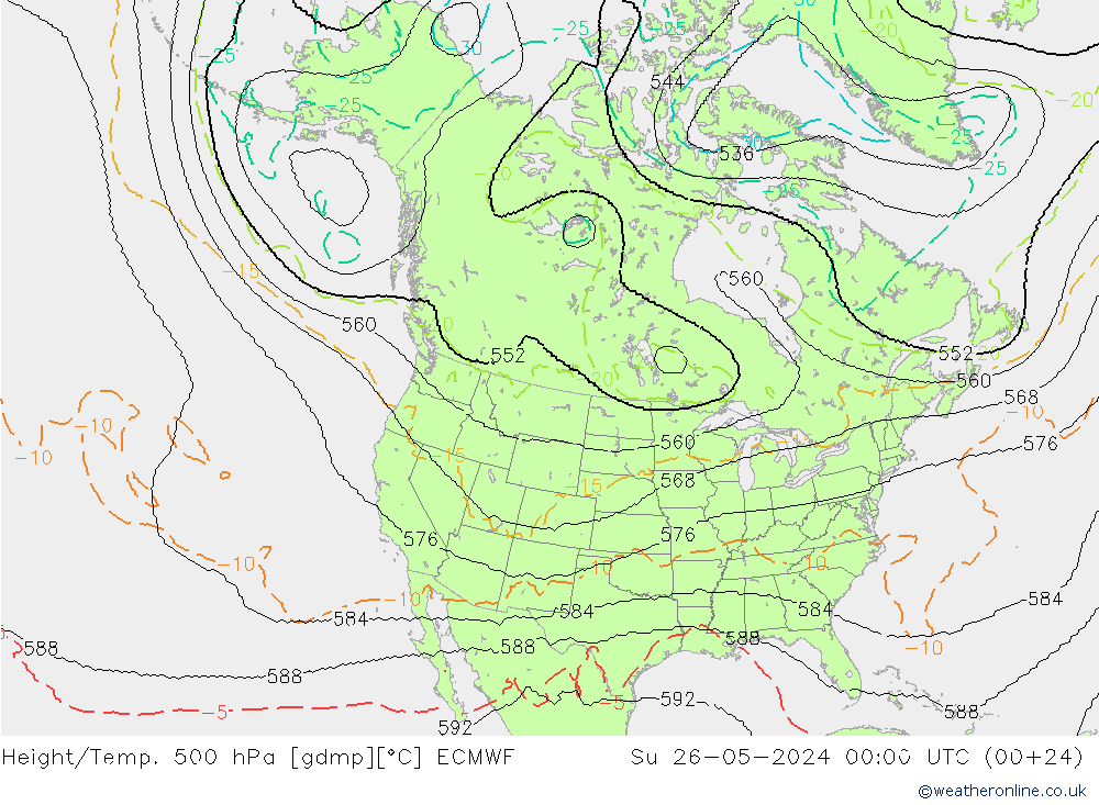 Height/Temp. 500 гПа ECMWF Вс 26.05.2024 00 UTC