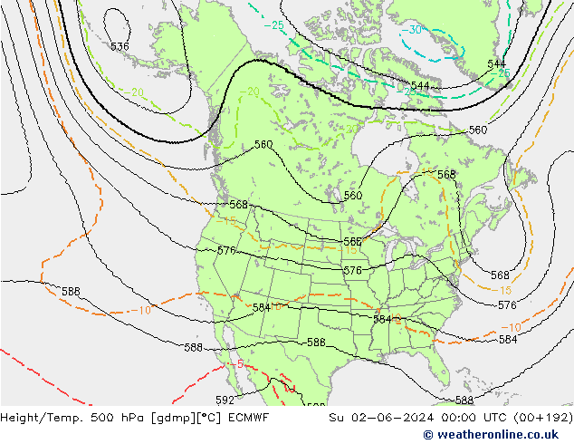 Yükseklik/Sıc. 500 hPa ECMWF Paz 02.06.2024 00 UTC