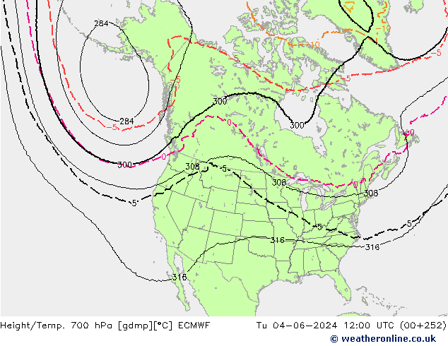 Height/Temp. 700 гПа ECMWF вт 04.06.2024 12 UTC