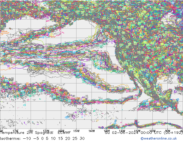 карта температуры Spaghetti ECMWF Вс 02.06.2024 00 UTC