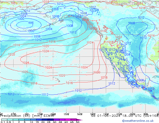 Precipitation (6h) ECMWF Sa 01.06.2024 00 UTC