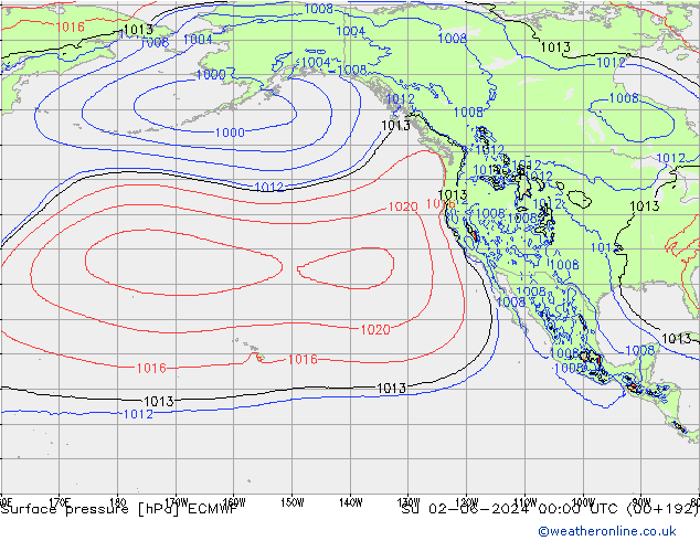 Pressione al suolo ECMWF dom 02.06.2024 00 UTC