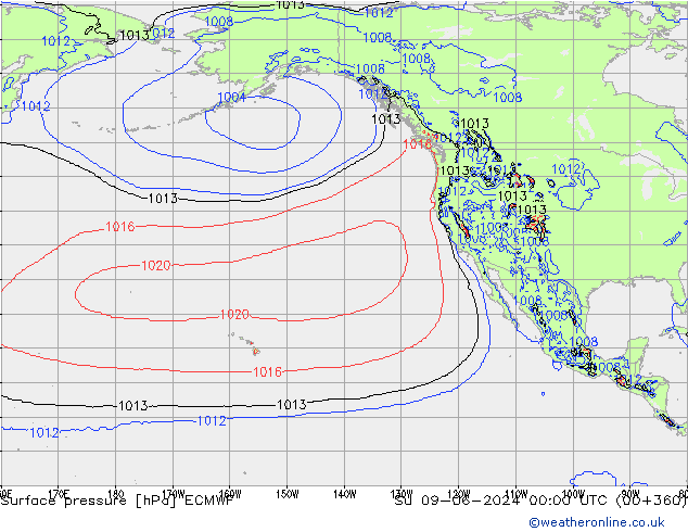 Surface pressure ECMWF Su 09.06.2024 00 UTC