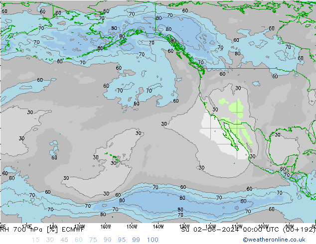 RH 700 hPa ECMWF Ne 02.06.2024 00 UTC