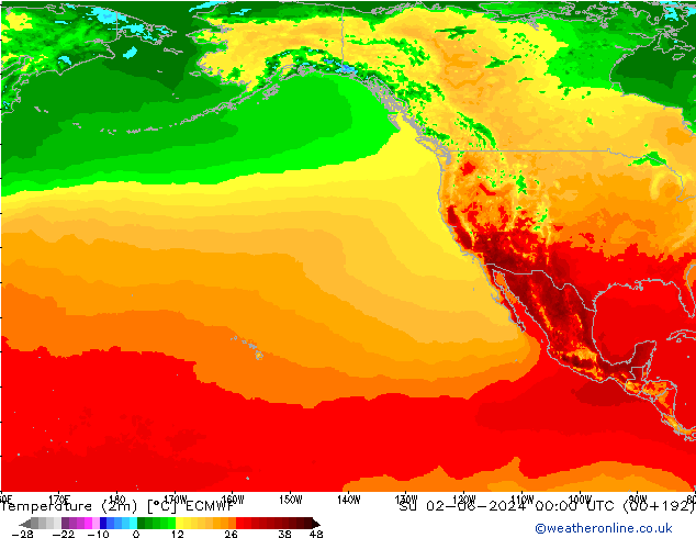 Temperatura (2m) ECMWF dom 02.06.2024 00 UTC