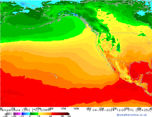 Temperature (2m) ECMWF Tu 04.06.2024 12 UTC