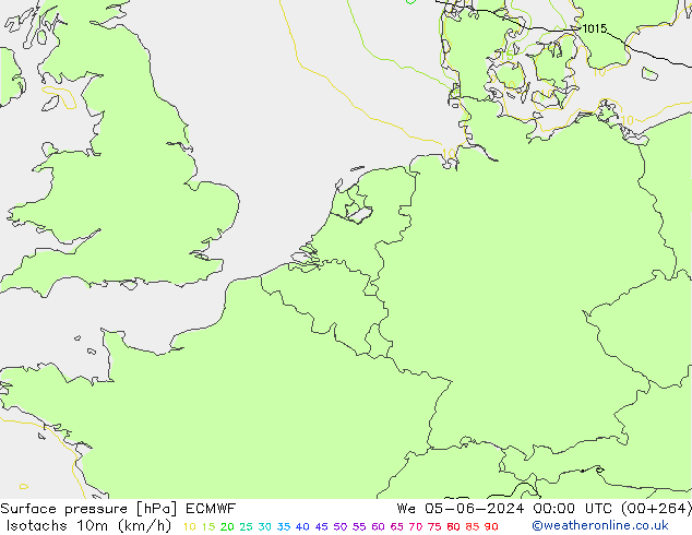 Isotachs (kph) ECMWF St 05.06.2024 00 UTC