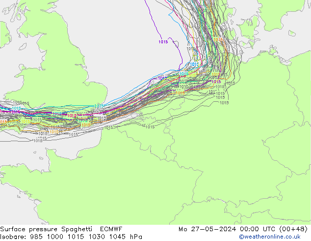 Pressione al suolo Spaghetti ECMWF lun 27.05.2024 00 UTC