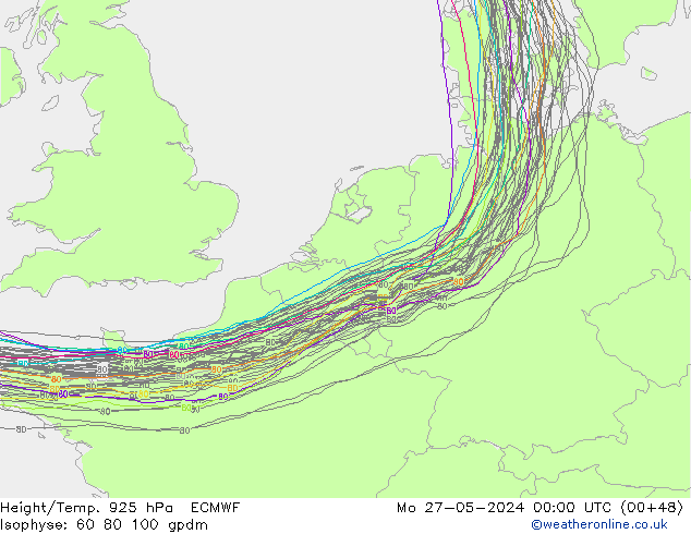 Height/Temp. 925 hPa ECMWF Mo 27.05.2024 00 UTC