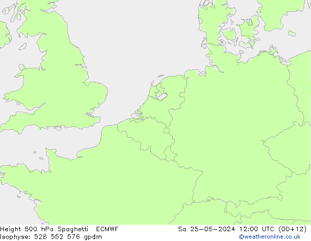Height 500 hPa Spaghetti ECMWF Sáb 25.05.2024 12 UTC