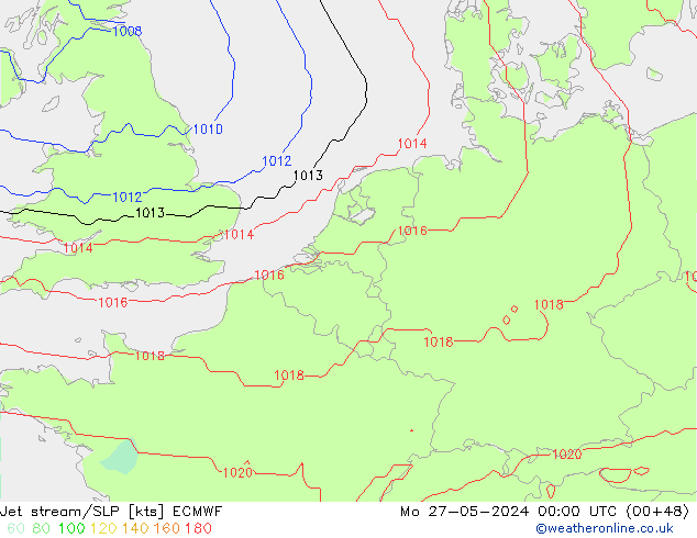 Jet stream/SLP ECMWF Mo 27.05.2024 00 UTC