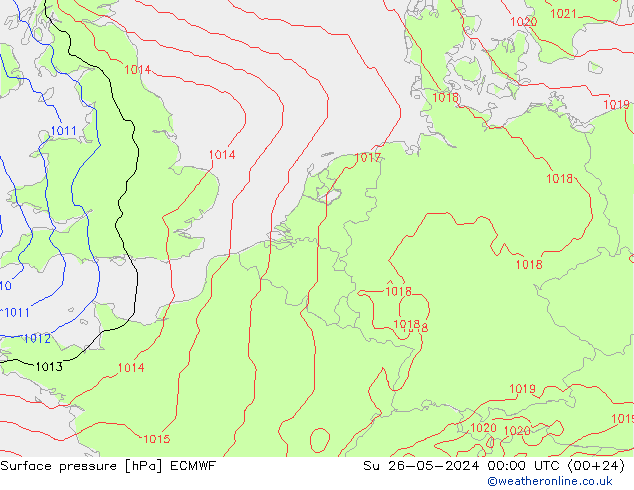 Luchtdruk (Grond) ECMWF zo 26.05.2024 00 UTC