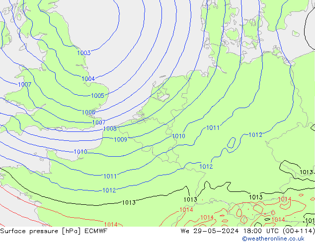 Surface pressure ECMWF We 29.05.2024 18 UTC