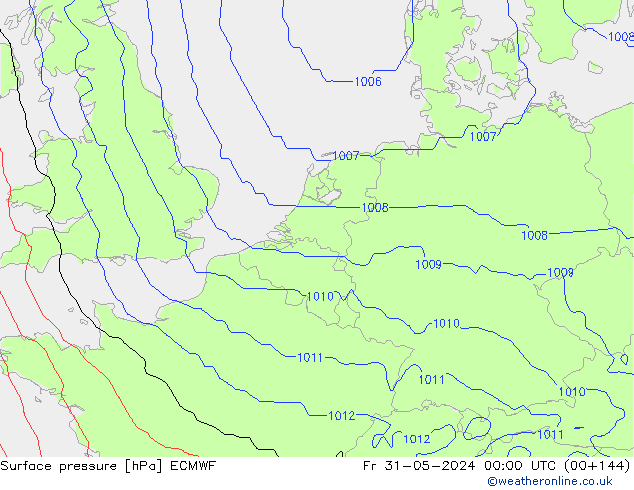 Presión superficial ECMWF vie 31.05.2024 00 UTC