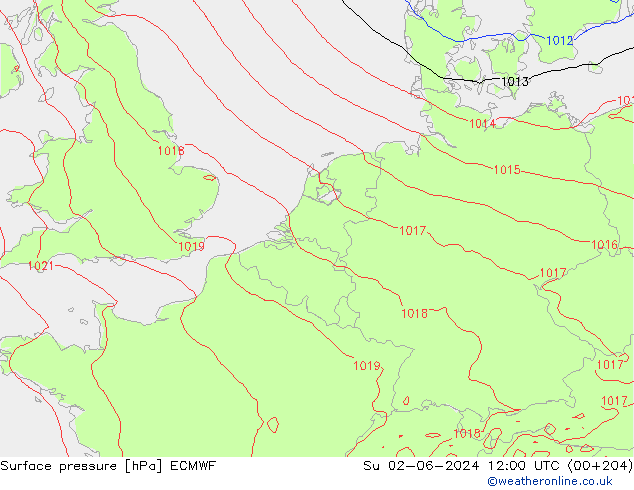 pression de l'air ECMWF dim 02.06.2024 12 UTC