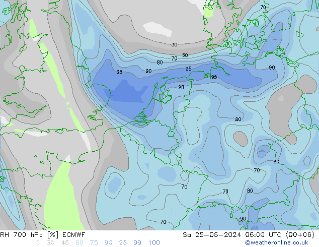 RH 700 hPa ECMWF Sa 25.05.2024 06 UTC